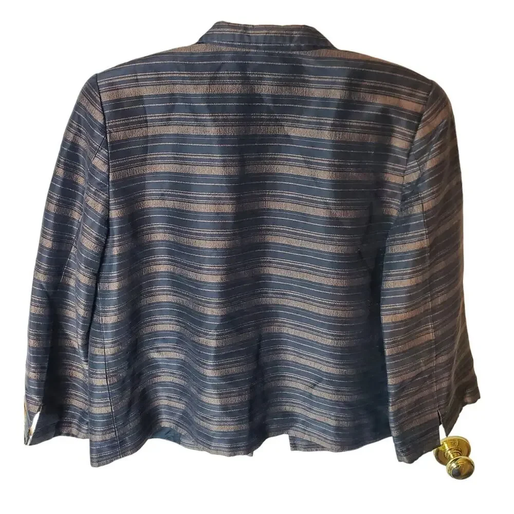 Linda Allard Ellen Tracy Silk Open Style Striped Topper Jacket, Size 10